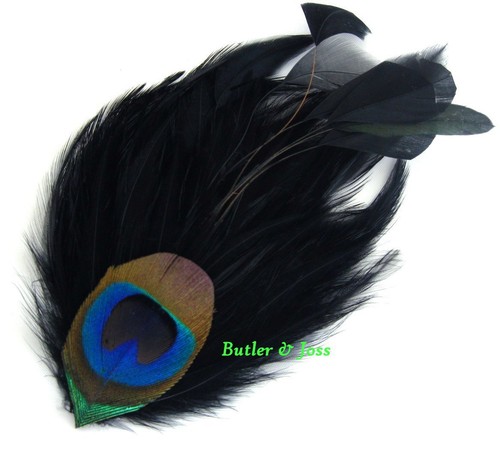 Black peacock feather hair - black,