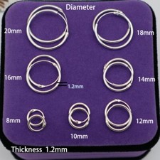1 pair Women Men S925 Sterling Silver Circle Ear Helix Lobe Hoop Earrings 8-25mm