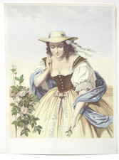 4 little antique Baxter prints of young women, by Joseph Kronheim, c 1860