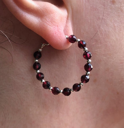 Garnet beaded hoop earrings - hoop,