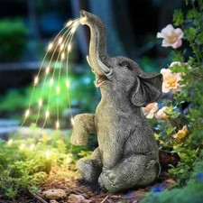LED Solar Powered Lights Elephant Statue Ornaments Garden Decor Outdoor Gifts UK