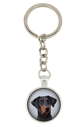 Doberman uncropped keyring - doberman, uncropped.