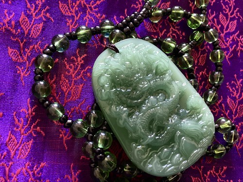 Green jade dragon lucky amulet - dragon,