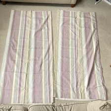 Laura Ashley Awning Stripe Violet and beige Cotton curtains Circa 63”Drop 64”Wid