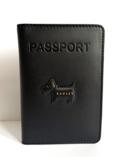 Radley Heritage Dog Black  Leather Passport Cover - New With Dust Bag