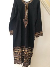 Ladies Indian Kurti Pakistani Kurta Summer Cotton - Black - Small
