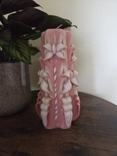 Hand Crafted In Wales Hand Carved Vintage Candle Pink