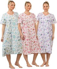 Ladies Floral Printed Lace Trim Button-Through Regular Comfort Nightdress