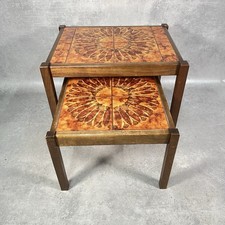 Nest 2x Tables Mid Century Danish Teak Tile Top Sunburst Glazed 1970s
