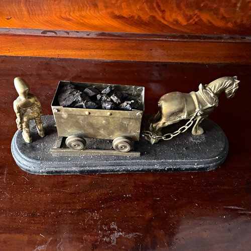 Brass horse drawn coal cart - brass, horse-drawn