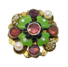 19th Century Austro-Hungarian Sterling Silver Gilt, Garnet, Enamel Brooch c1880