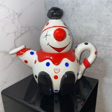 Price Kensington Clown Teapot Polka Dot Red Blue Vintage Retro Ceramic 8" Tall