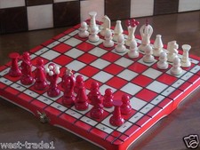   Brand New Red Hand Crafted  Wooden Chess Set 31.5cm x 31.5cm