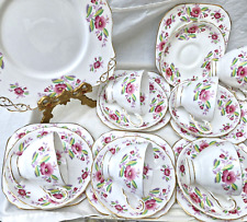 Vintage Mid Century Tea Set Tuscan Fine Bone China White Pink Floral 20 Piece