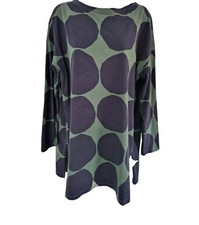 Womens Marimekko Uniqlo Green Navy Spot Slits Long Sleeve Jersey Lagenlook Top M
