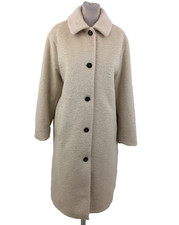 M&S Women's Coat Size 14 Cream Long Sleeve Side Pockets Collared Lined New F1