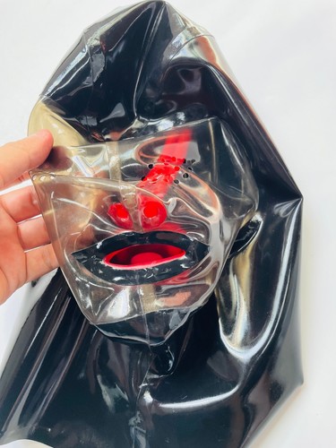 Black latex hood - black,