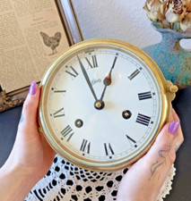 vtg German schatz heavy 12 hour brass ship boat wind up clock patina - Untested!