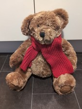 House Of Fraser Bear 2002 Soft Brown Teddy Corduroy Paws Red Knitted Scarf 17"
