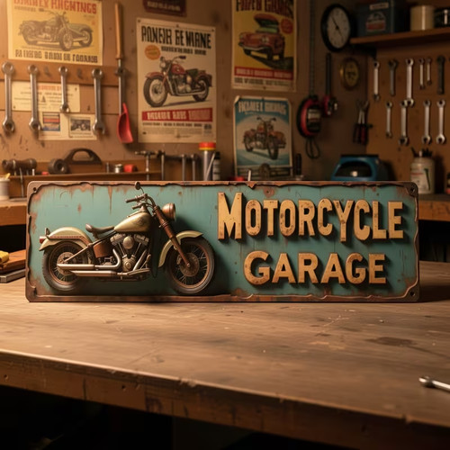 Motorcycle garage wooden - wooden, sign