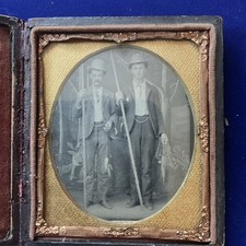 Tintype Antique Photo 1/6 Plate Cased 2 Men Fishing