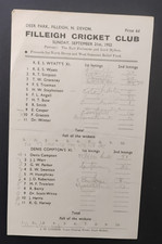 Filleigh Cricket Club, Devon Scorecard Denis Compton XI September 21st 1952