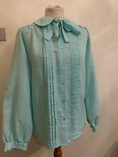 Vintage  Pussy Bow Blouse Pale Blue Spotty Size S/M