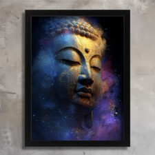 Golden Buddha Wall Art Spiritual Abstract Print Meditation Artwork Galaxy Buddha