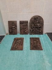 Set Of Five  Miners Family Sculpture Plaques  Cold Cast Resin by Robert Olley