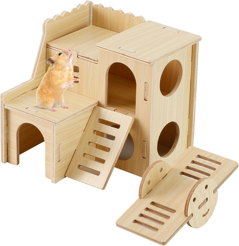 Wooden hamster hideout cage - hamster,