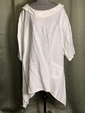 Pure Plus Tunic Top Blouse Size 2X White 100% Linen 1/2 Sleeve Lagenlook  Artsy