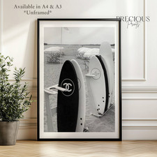 Chanel Surfboard Print / Luxury Stylish Poster Black and white home decor