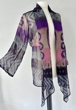 Dreamkeeper Purple Pink Teal Chiffon Bead Long Drape Kimono Cardigan Jacket S M