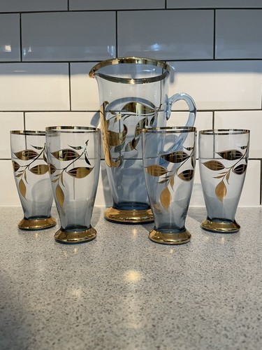 Retro 1950 blue glass - glass, gold