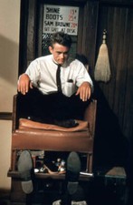 James Dean posing in a shoeshine chair on the set of Rebel Without- Old Photo