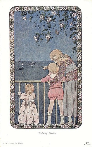 Postcard children fishing - -,