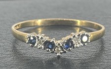 9ct Yellow Gold 0.1ct Sapphire & 0.05ct Diamond Wishbone Ring, UK Size V, 1.3g