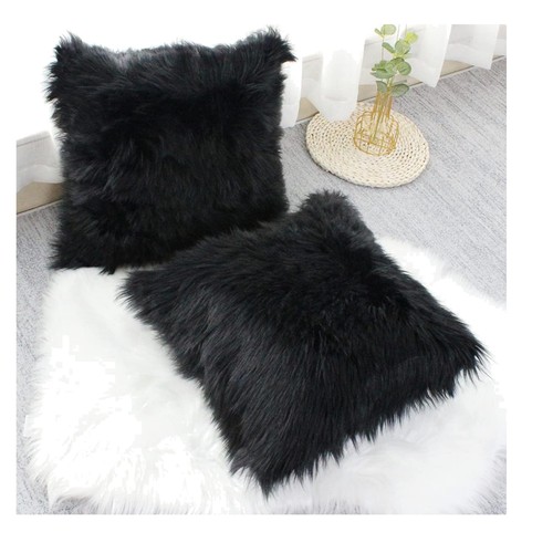 Black faux fur - black, cushion