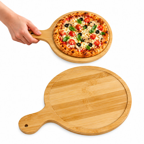 Wooden round pizza paddle - round,