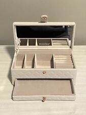 PANDORA Jewelry Box Organizer Storage Gray  W/ MIRROR 7"X3.5"X3"