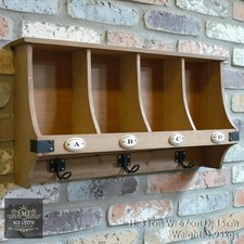Rustic Wooden Wall Shelf, Coat Hooks & Letters, Pigeon Hole Storage, Cubbyhole
