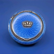 Solid Silver and Blue Guilloché Enamel Compact by K A & Co 1926