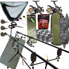 Full Carp fishing Set Up With Rods Reels Bite Alarms Landing Net Pod & Tackle