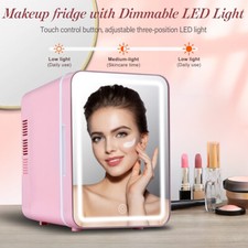 4L Pink Mini Fridge with LED Light Mirror Portable Cooler&Warmer Skincare Makeup