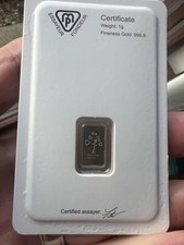 1 Gram Metalor 24k 999.9 pure fine gold minted bullion bar.New /sealed