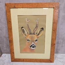 Vintage Painting Stag Deer Animal Life Original Framed Signed D Walker 46x36cm