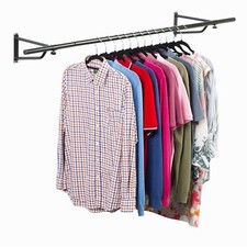 4ft Clothes Rail Black Wall Mounted Garment Hanging Wardrobe Rack Storage 
