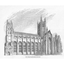 CANTERBURY CATHEDRAL Kent, South Side - Antique Print 1845