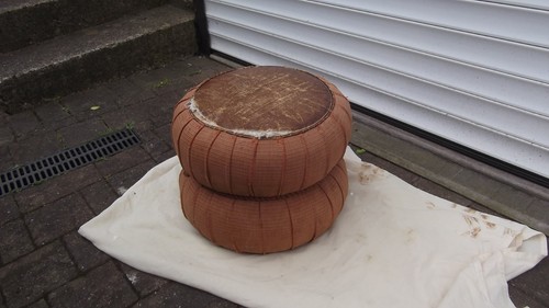 Vintage footstool pouffe used - footstool/,