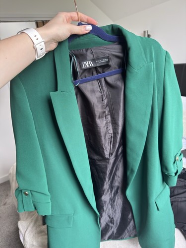 Zara women green blazer with - green,